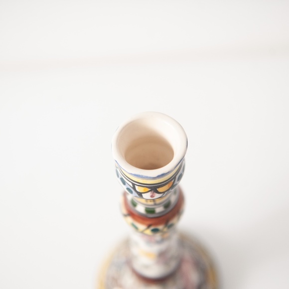 French Majolica Style Hand Painted Ceramic Taper Candle Stick Holder - Picture 3 of 8